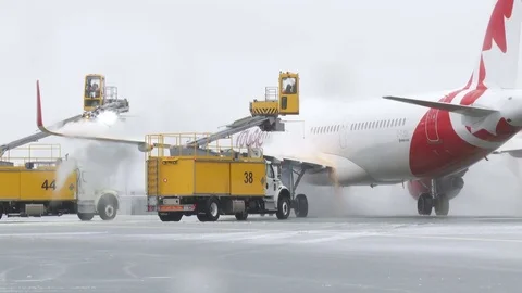 CDF 1 Air Canada Rouge Airbus 320 Deice Type I Wings CU Stock Footage 77109757