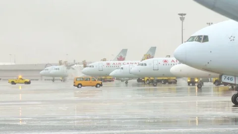 CDF 15 Air Canada Boeing 767 Taxi CU Past Aircraft Noses Stock Footage 77111983