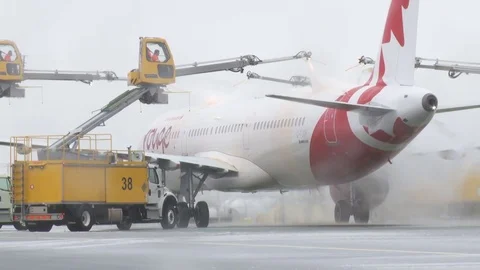 CDF 15 Air Canada Rouge Airbus 320 Deice Type I Tail MS Stock Footage 77109675