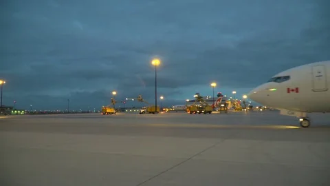 CDF 15 Sunwing Boeing 737 Early Morning Approaching Deicing CU Stock Footage 76914524