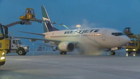 CDF 15 West Jet Dusk Deice Right Wing -Front view Stock Footage 76957982