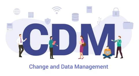 Cdm change and data management concept with big word or text and team people  Illustrazione stock