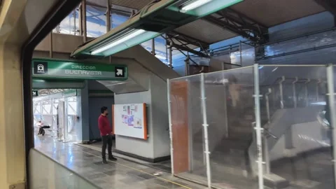 CDMX, Mexico - 02/16/2024: View from window of Mexico City metro, arriving Stock Footage 265400854
