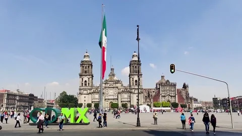 The CDMX sign and the huge flag on the m... | Stock Video | Pond5