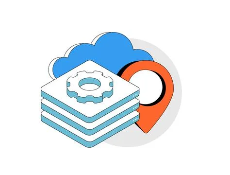 CDN and high-speed server infrastructure improve latency, caching, and web Stock Illustration