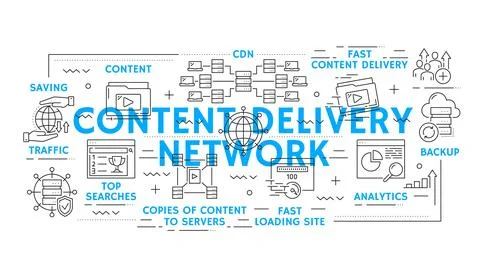 Cdn content delivery network line vector icons Stock Illustration