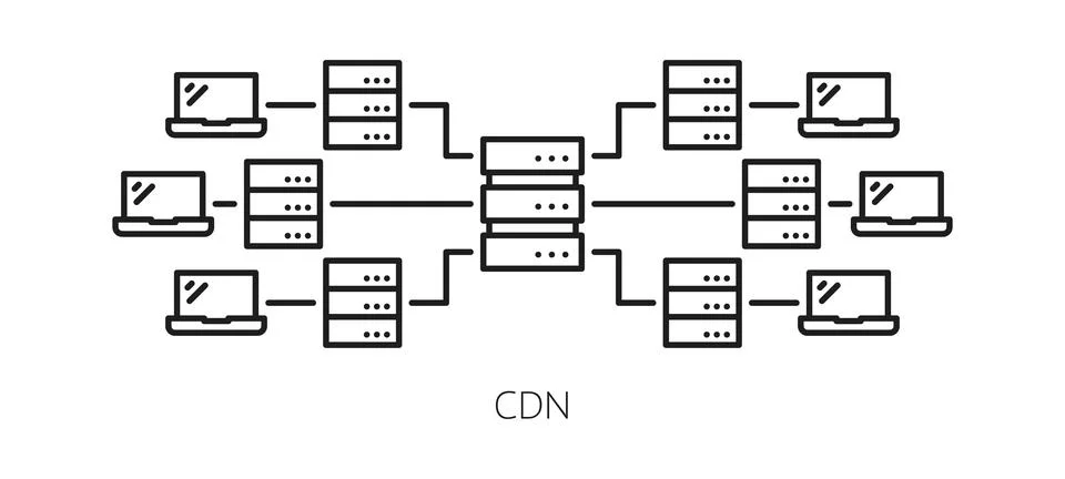 CDN, content delivery network thin line icon Stock Illustration