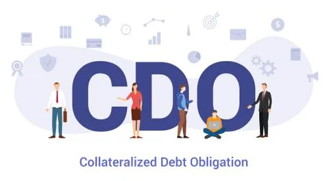 Cdo collateralized debt obligation concept with big word or text and team peo Stock Illustration