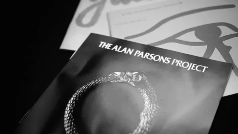 CDs and artwork of the electronic band ALAN PARSON PROJECT Stock Footage 246507644
