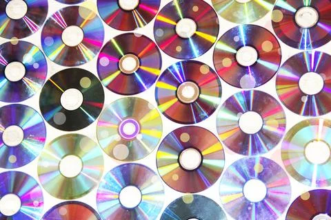 CDs pattern. Attributes of the 1990s. Memory entries. Video memory recording. Foto stock