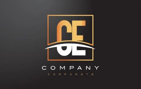 CE C E Golden Letter Logo Design with Gold Square and Swoosh. Illustrazione stock