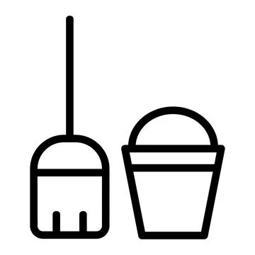 Ceaning tools icon for app, broom and bucket icon, sign cleaning service. vec Stockillustratie