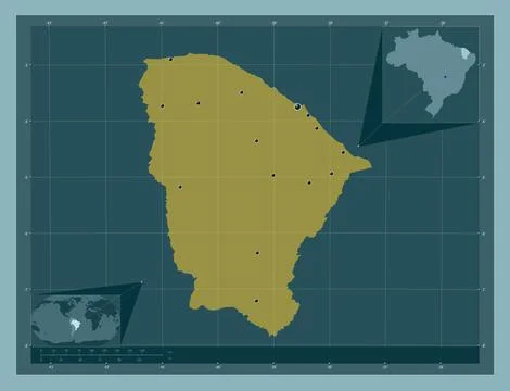Ceara, Brazil. Solid color shape. Locations of major cities of the region 库存插图