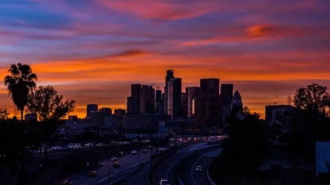 Ceasar Chavez Pleasent Timelapse 210 photos sunset clouds freeway Stock Footage 78420510