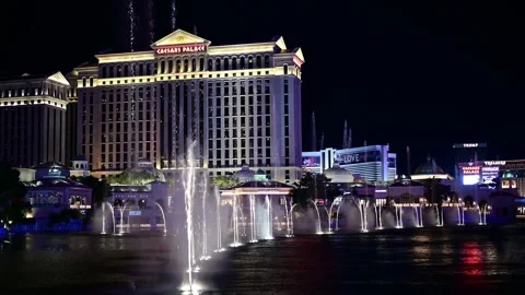 Ceasars Palace Bellagio Fountains Stock Footage