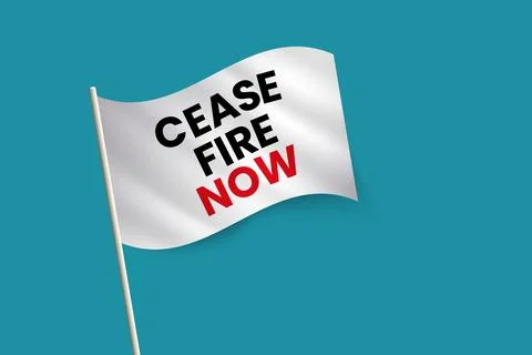 Ceasefire Now Text on White Flag Vector Peace Protest and Anti War Message Stock Illustration
