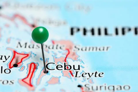 Cebu pinned on a map of Philippines Stock Photos