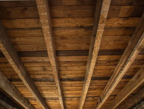 Cedar ceiling beams from a 100 year old Victorian house. Stock Photos