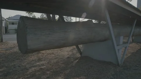 Cedar log tree trunk memorial attraction with flare in Lismore NSW Australia Stock Footage 158972462