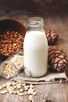 Cedar milk in a bottle Stock Photos