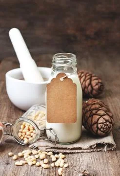 Cedar milk in a bottle Stock Photos