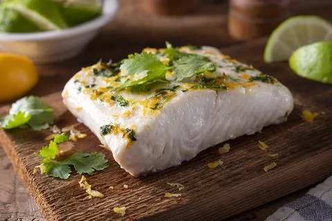 Cedar Planked Halibut Stock Photos