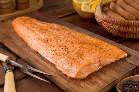 Cedar Planked Salmon Stock Photos