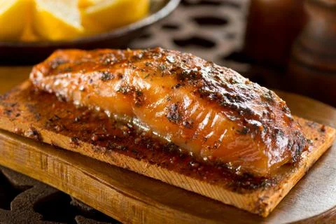 Cedar Planked Salmon Stock Photos
