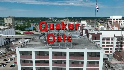 Cedar Rapids, United States - 07/30/2023: Quaker Oats building in Cedar Stock Footage 257516036