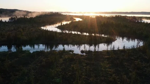 Cedar River Winding Sunrise flyover Stock Footage 124710867