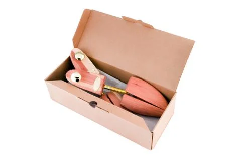 Cedar shoe trees in a box Stock Photos