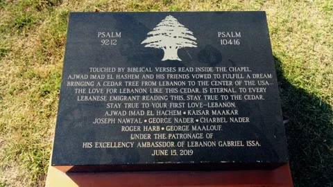 A cedar tree and plaque at the geographic center of the United States Stock-Footage 345531144