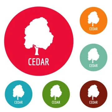 Cedar tree icons circle set Stock Illustration