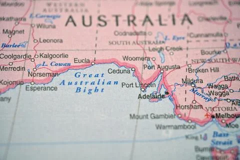 Ceduna World Map Location  Soft Defocused Global Background with Coastal Ou.. Stock Photos