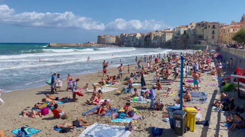 Cefalu Beach in Italy Stock Footage 249846348