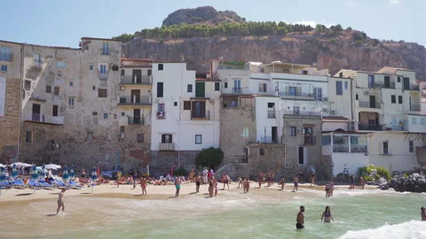 Cefalu Beach in Italy Stock Footage 249851729