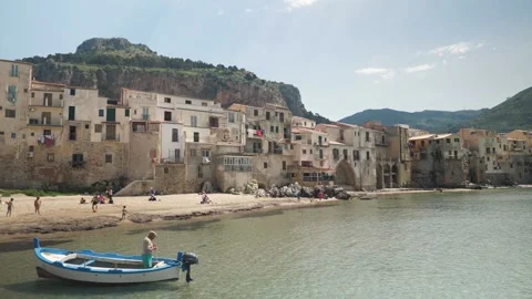 Cefalu Beach Sicily Stock-Footage 147041315