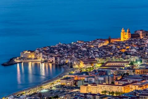 Cefalu in Sicily at twilight Stock Photos