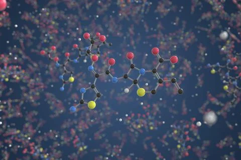 Cefixime molecule. Ball-and-stick molecular model. Chemistry related 3d Stock Illustration