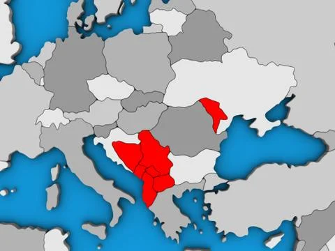 CEFTA countries on 3D map Illustrazione stock