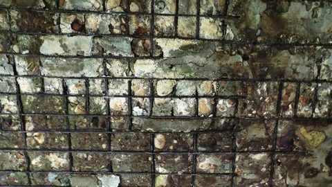 Ceiling of abandoned room with broken walls and visible bricks Видео 86812195