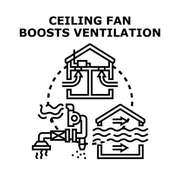 Ceiling air circulation boosting home ventilation system Stock Illustration