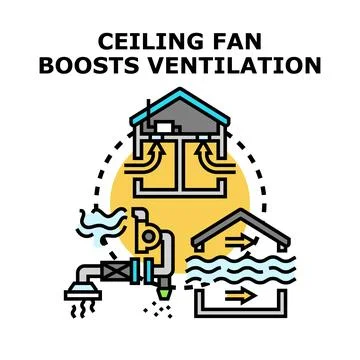 Ceiling air circulation boosting home ventilation system Stock Illustration
