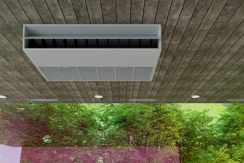 Ceiling air conditioner in a large room with a window 3d Stock Illustration