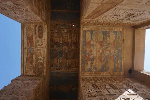 Ceiling of an ancient egyptian arc, Temple of Ramses III, Luxor Stock Photos