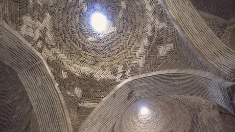 Ceiling of ancient hypostyle hall inside Jameh Mosque of Isfahan Stock Footage 99969206