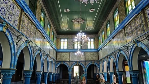 Ceiling and arched architecture of El Ghriba Synagogue 库存影片 280879759