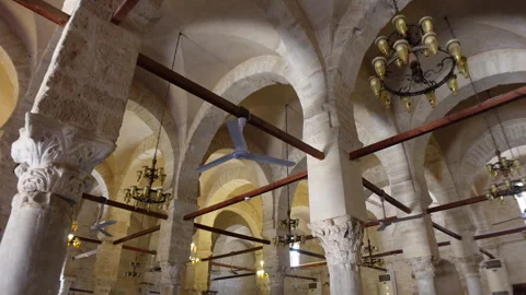 Ceiling and decorated pillars inside Grand Mosque of Sfax, Tunisia Stock Footage 328632735