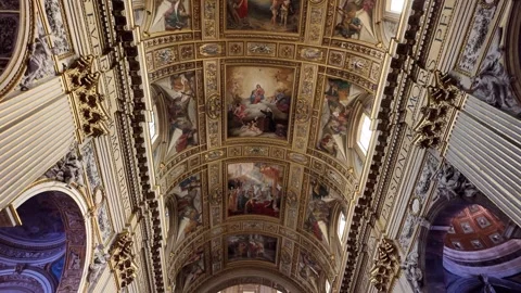 Ceiling and dome frescoes inside Sant'Andrea della Valle church in Rome Stock Footage 338010362