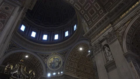Ceiling and dome of St Peters Basilica Stock Footage 137559678